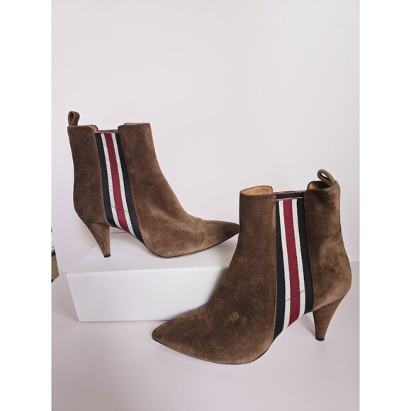 Veronica Beard Shoes - Veronica Beard Flynn Brown Suede Leather Stripe Cone Heel Boots Booties 38 7